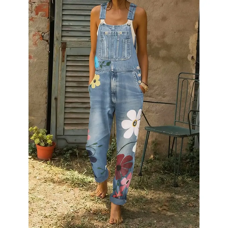2026  Women's overalls jumpsuits in, and autumn, comfortable and loose Floral design with multiple pockets, trendy casual style, suitable women's daily travel