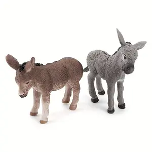 2-Piece Miniature Donkey Figurines, Realistic Design Decorations for Home & Parties, Perfect Gift Idea for Animal Lovers