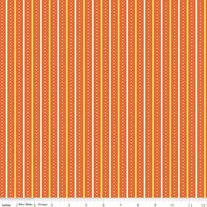 Summer's in Town Stripes Orange Fabric by the Yard or Fat Quarter - Sandy Gervais for Riley Blake Designs