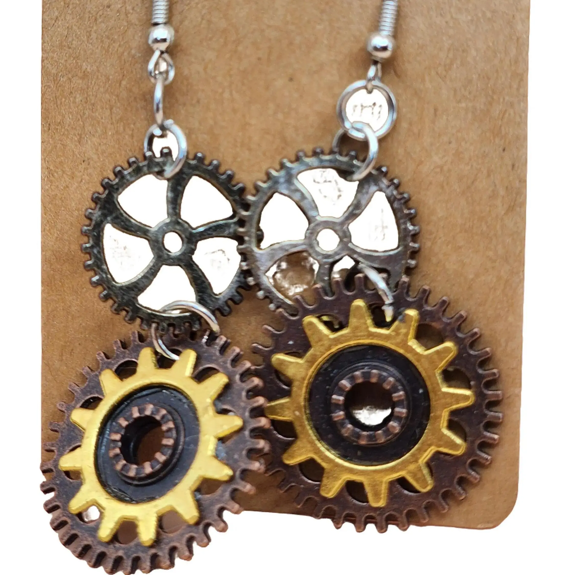 Bronze & Brass Steampunk Gears Earrings - Unique Steampunk Design with Gears for Fashion Enthusiasts Vintage Style Statement Jewelry