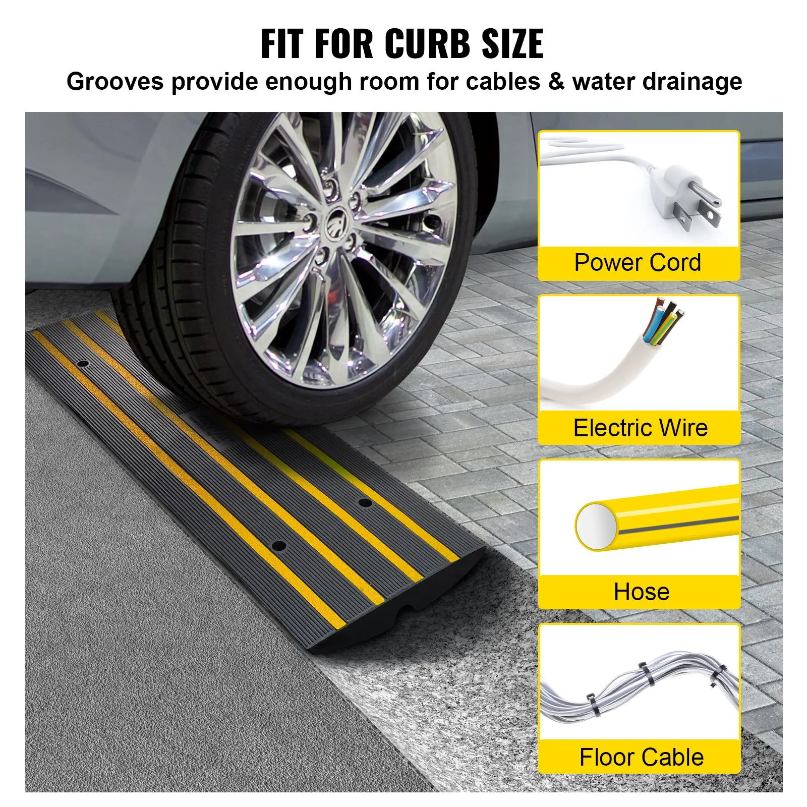 【Summerfinds】VEVOR Curb Ramp, 2.6" Rise Rubber Driveway Ramps, Heavy Duty 33069 lbs Weight Capacity Threshold Ramp, Curbside Bridge Ramps for Loading Dock Garage Sidewalk, Expandable Full Ramp Set