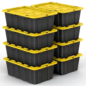 Home Essentials 8 PACK 12 Gallon Plastic Storage Bin Tote Organizing Container With Ultra Durable Secure Latching Lids, Stackable, Extra Strength Clear With Built In Handle - Black And Yellow