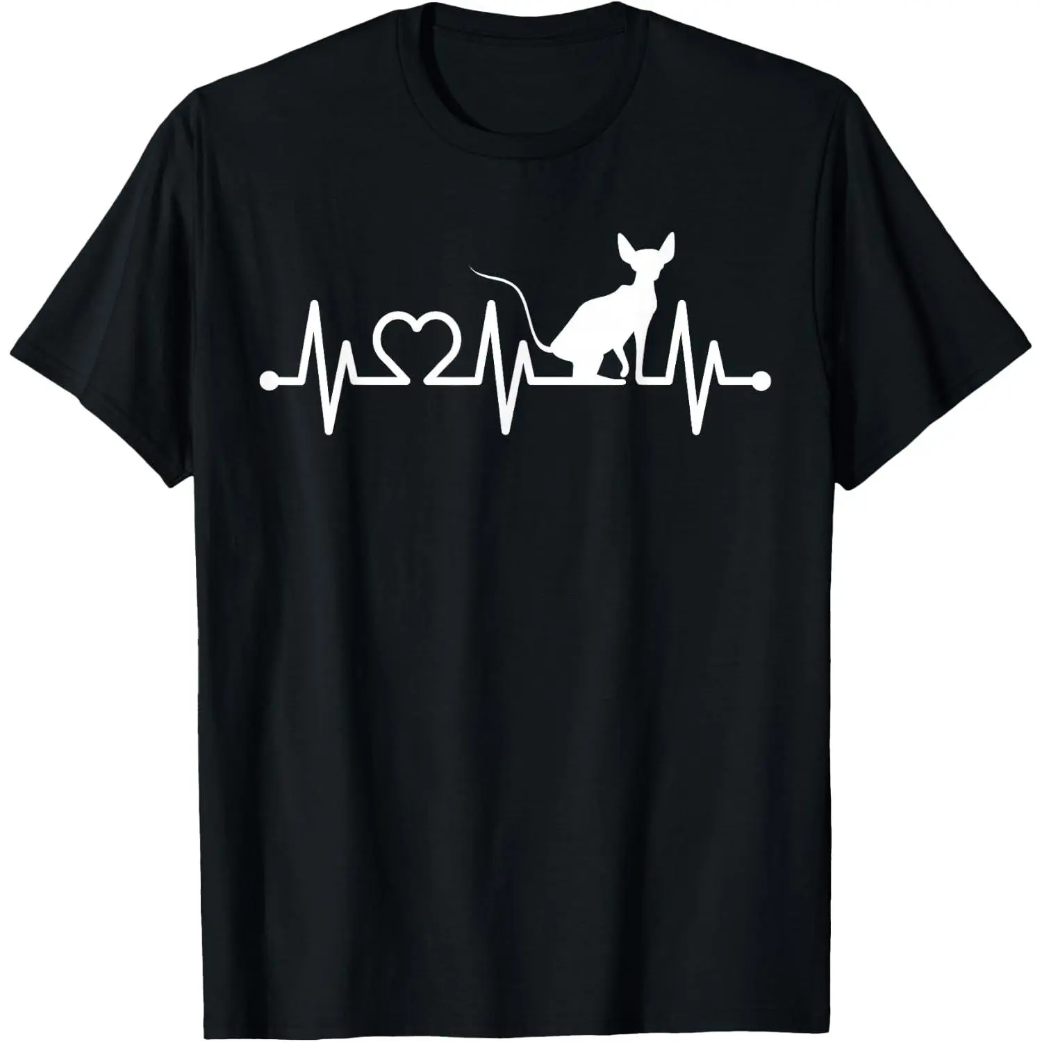 EKG Heartbeat Pulse Heart Sphynx for Sphinx Cat Owners T-Shirt Pure Cotton Graphic Tees Menswear Top: Gifts for Men & Women