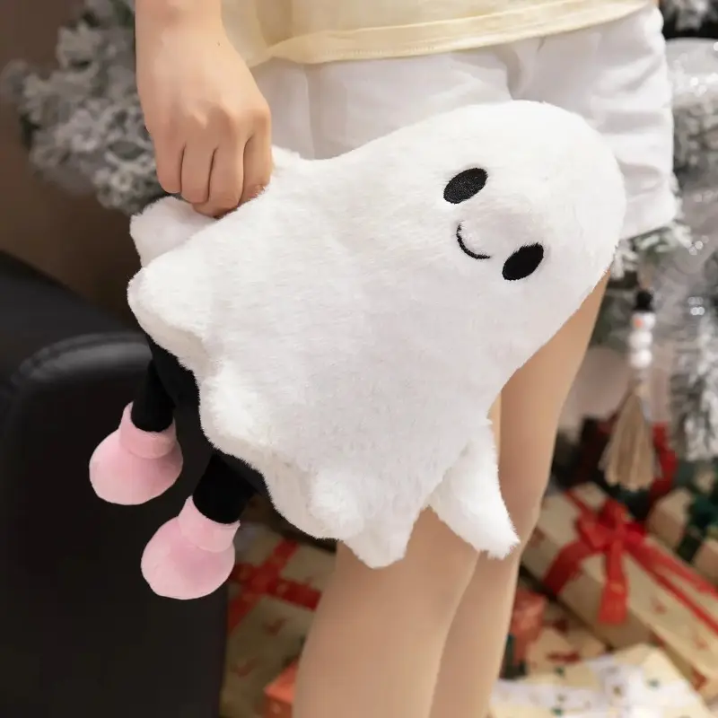 Cute Ghost Plush Doll with Shoes, Soft Halloween Stuffed Ghost Toy, Kawaii Spooky Ghost Plushie Gift for Girls, Halloween Decor