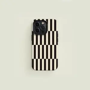 Tall Checkered Black & Cream Tough iPhone Case Premium Film 2 in 1 Phone Case - Durable, Shock Absorbing and Stylish Protection - Compatible with iPhone 16, 15, 14, 13, 12, 11, Plus, Pro, Pro Max, Perfect birthday gift for friends.