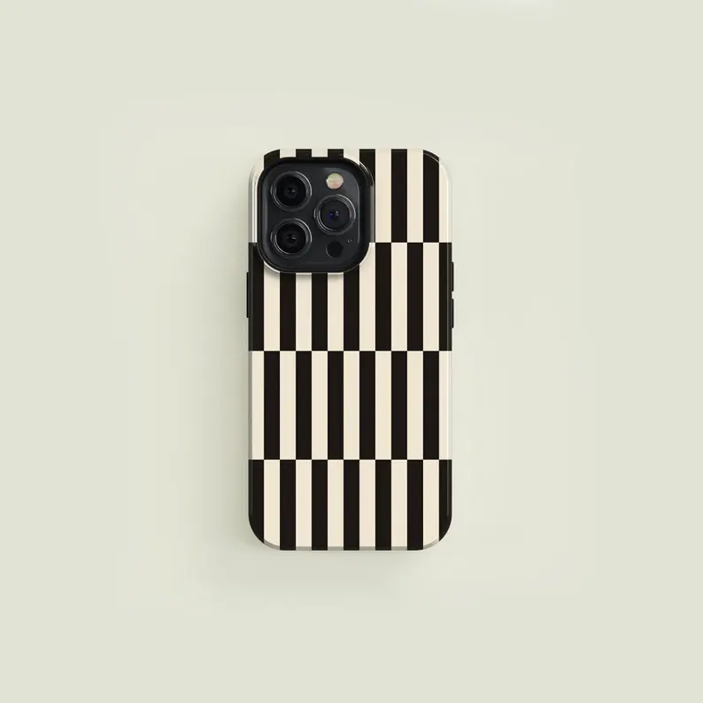 Tall Checkered Black & Cream Tough iPhone Case Premium Film 2 in 1 Phone Case - Durable, Shock Absorbing and Stylish Protection - For iphone 17 pro case iphone 16 pro max case 15 14 13 12 11 & Samsung S25 S24 S23 Ultra, Perfect birthday gift for friends.