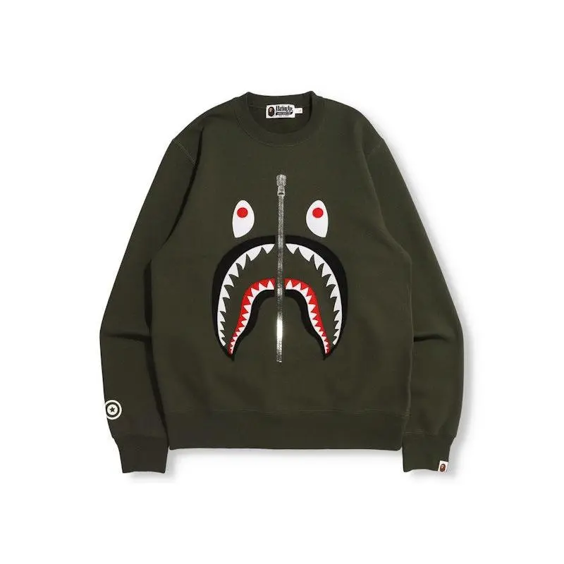 BAPE Patched Shark Crewneck Olivedrab (men) by StockX