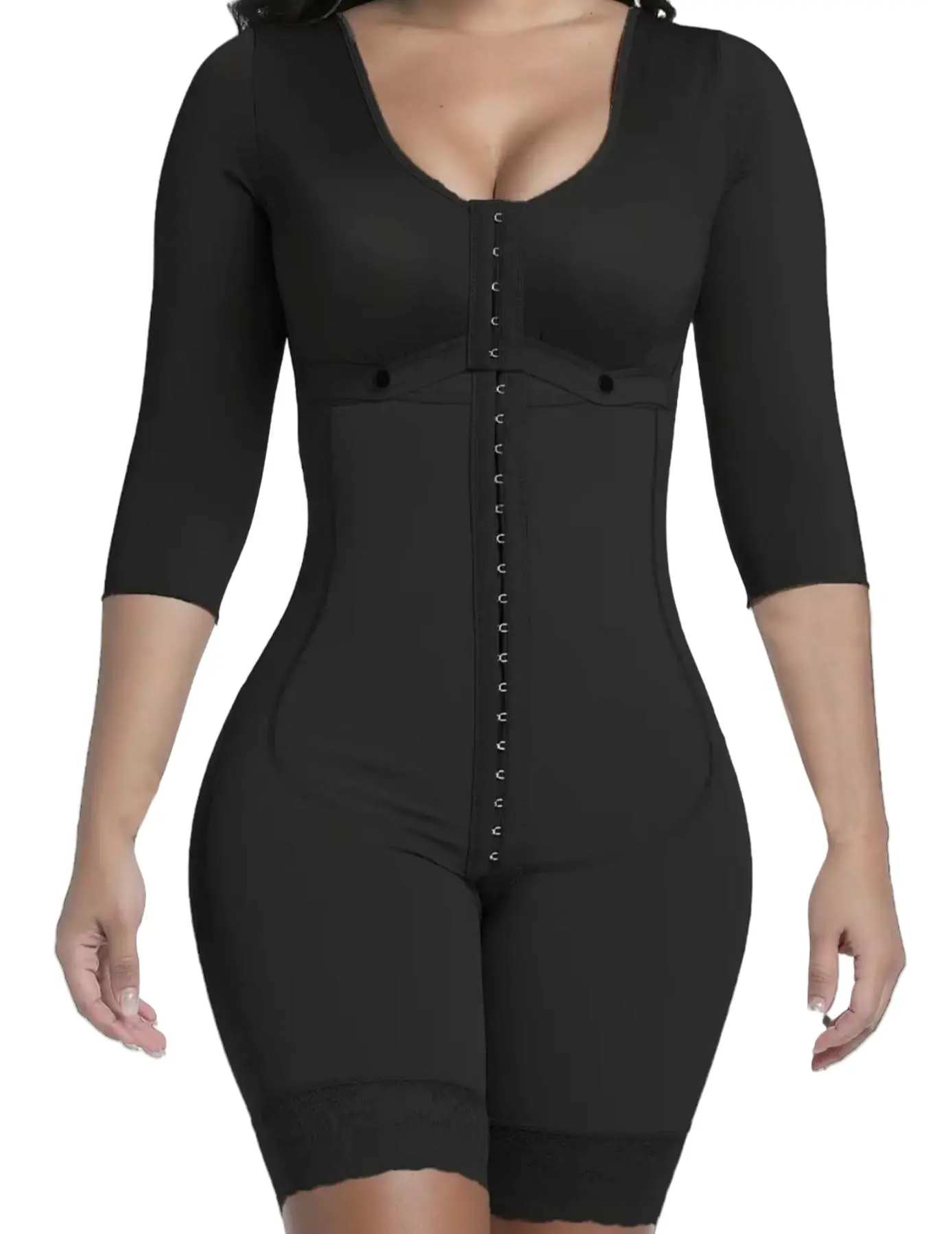 1 Count Women's Solid Color Aesthetic Elegant Colombian Shapewear, Fajas, Butt Lifting And Tummy Control Body Shaperwear, Long Sleeve Shapewear Bodysuit, Lace Body Shaper Jumpsuit, Suitable For Daily Wear Or Training, Black Friday, Underwear