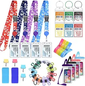 Mothers Day Gift 25 Pcs Cruise Essentials Accessories Kit Must Haves Set Include Retractable Cruise Lanyards for Ship Card, Luggage Tags Holder, Towel Bands and Clip, Waterproof Phone Bag, Clothesline, Magnetic Hook