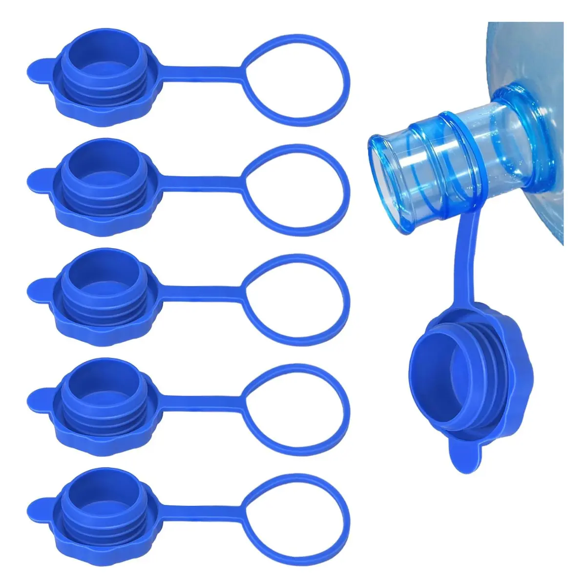 5 PCS Plastic Round Reusable Water Jug Replacement Lids, 55 mm Non-Spill Leakproof Covers for 3 & 5 Gal Drinkware Bottles, Five Pieces