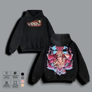 Ryomen Sukuna Jujutsu Kaisen Hoodie & Sweater Washed Tee, Colorful Anime Graphic T-shirt, JJK Streetwear Crewneck, Unisex Cotton Anime Fan Gift