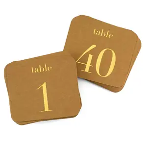 212 MAIN Kraft Table Number Cards, 1-40 Pack of 40, Kraft Paper, Gold, Rounded Corners, Single Side