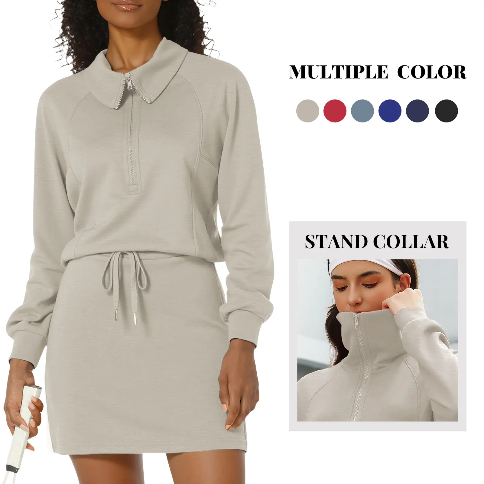 Women's 2-Piece Athleisure Sweatsuits Set - Half-Zip Long Sleeve Sweatshirt & High Waist Tennis Skort, Soft Fabric S-Us(4-6) Activewear Finds, Everyday Fit for Fall Lounge, Running, Office