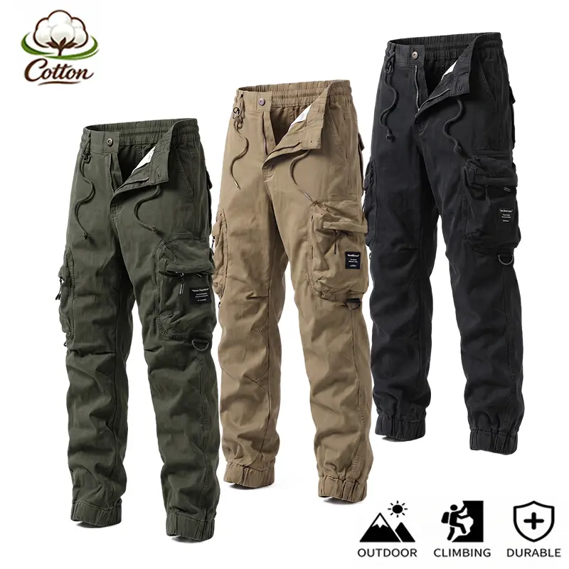 Men’s Outdoor Tactical Cargo Jogger Pants - Cotton Blend Cargo Trousers with Fitted Cut, Plain Look, Multiple Pockets, Elastic Waistband, Thick Fabric, Abrasion-Resistant, Tear-Resistant, Ideal for Outdoor Work, Hiking