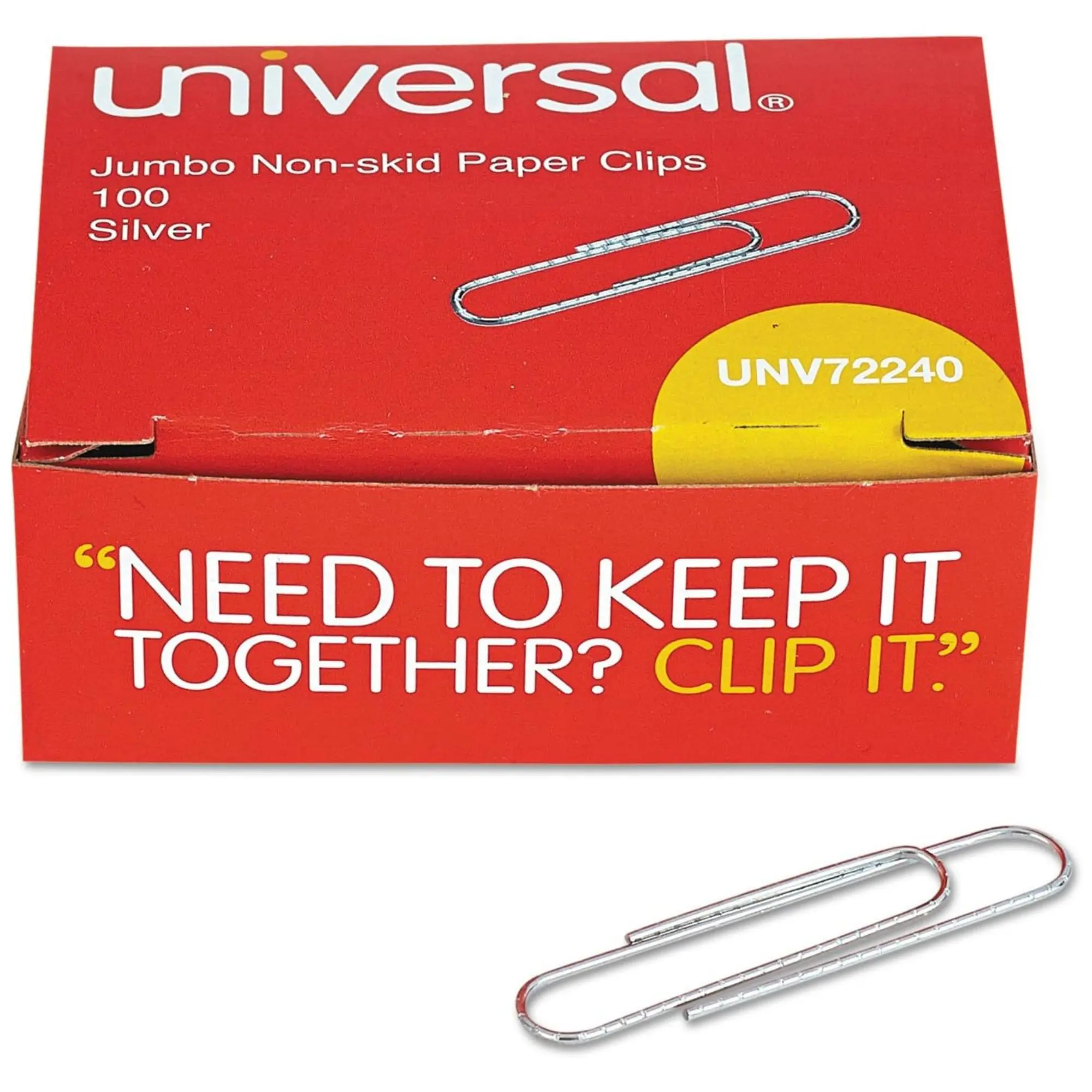 Universal Nonskid Jumbo Paper Clips, 100 Ct, Silver, Made from High-Quality Wire