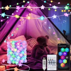 Plug in Fairy Lights 33Ft 16 Million Color Changing RGB String Lights Built in Chip APP & Remote Control DIY Music Sync Twinkle Lights for Bedroom Christmas Decoration Gift