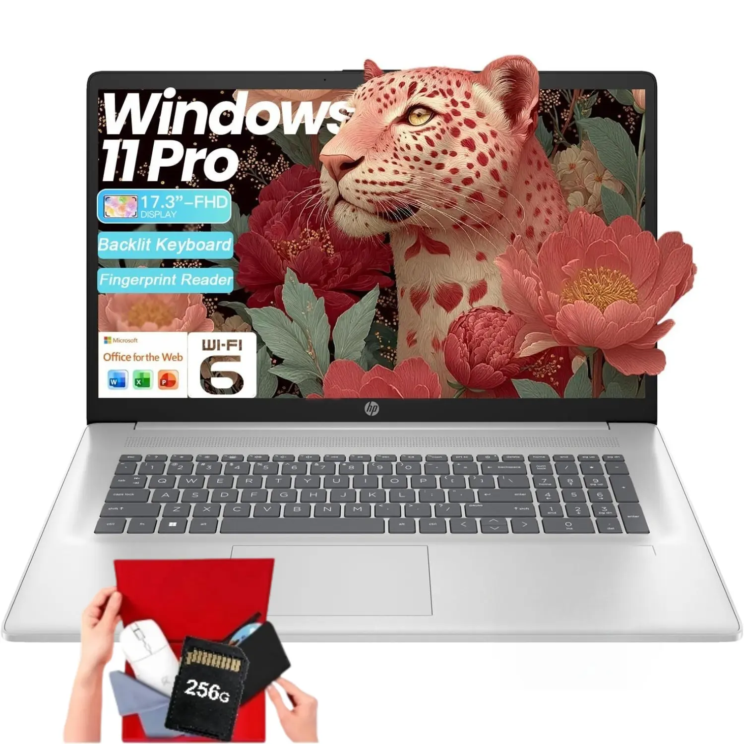 HP Essential Business Laptop, 17.3" FHD Display, Intel Core i5-1334U, up to 32GB RAM, 512GB SSD, Wi-Fi 6, Webcam, Backlit Keyboard, Windows 11 Pro, Silver, Bundle Accessory
