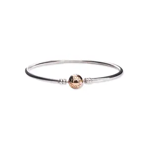 PANDORA Silver Bangle Charm Bracelet With 14K Gold Clasp 590718-17