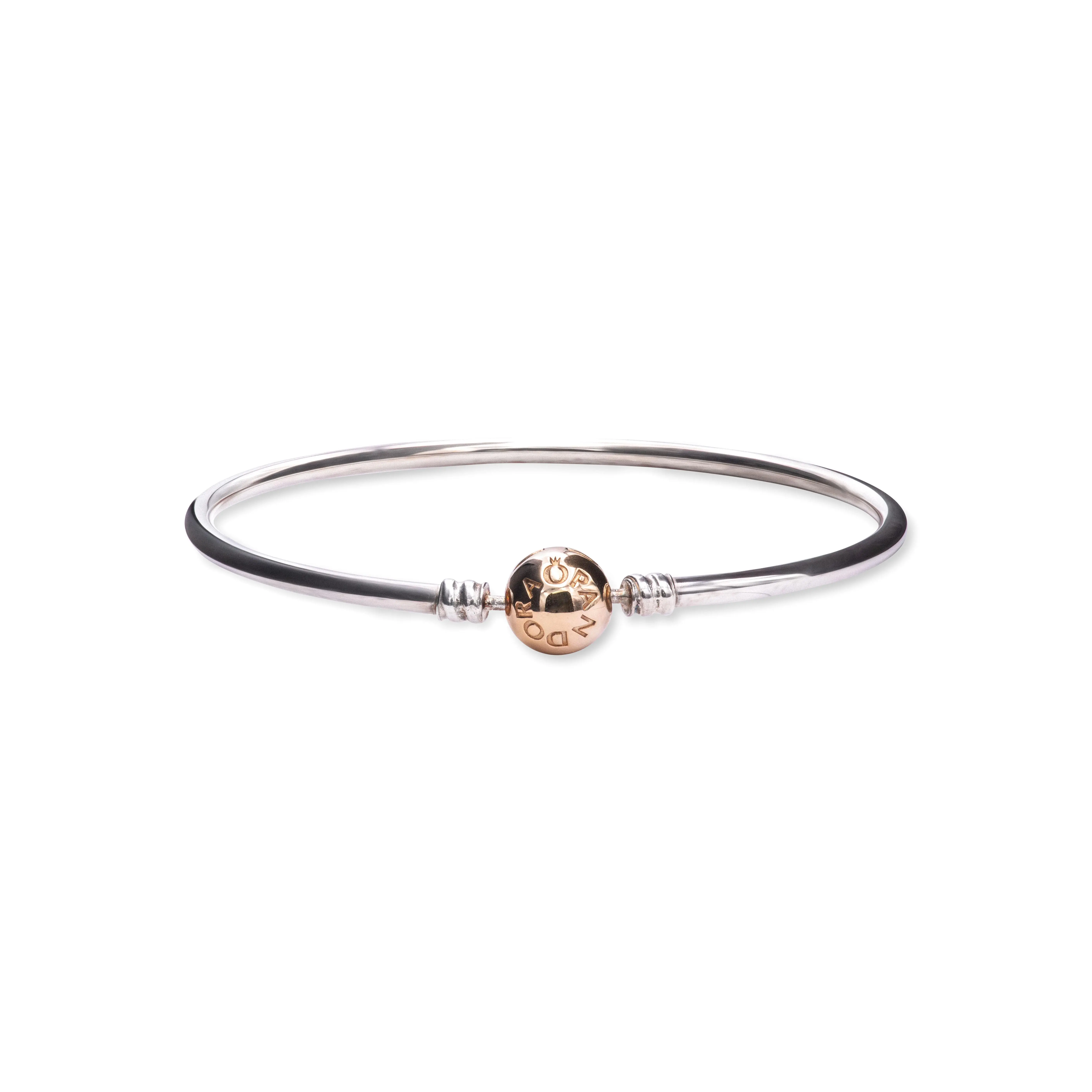 PANDORA Silver Bangle Charm Bracelet With 14K Gold Clasp 590718-17