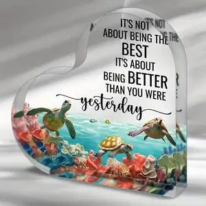 Sea Turtle Pattern Acrylic Desktop Ornament, Creative Heart Shaped Decoration, Desktop Decoration for Home Office Living Room Bedroom, Signs