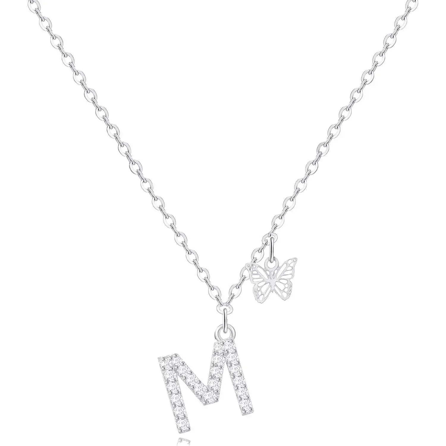 Initial Necklace Butterfly Pendant Necklace,  Plated Cubic Zirconia Letter Dainty Necklaces Jewelry Birthday Gifts for Women