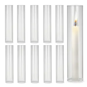 Garvee - 10 glass candle holders, 12 inches for pillar candles, clear cylinder votive covers for weddings, Christmas, birthday party decoration (2.5 inch opening)