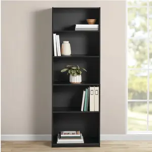 5-Shelf Bookcase with Adjustable Shelves, True Black Oak