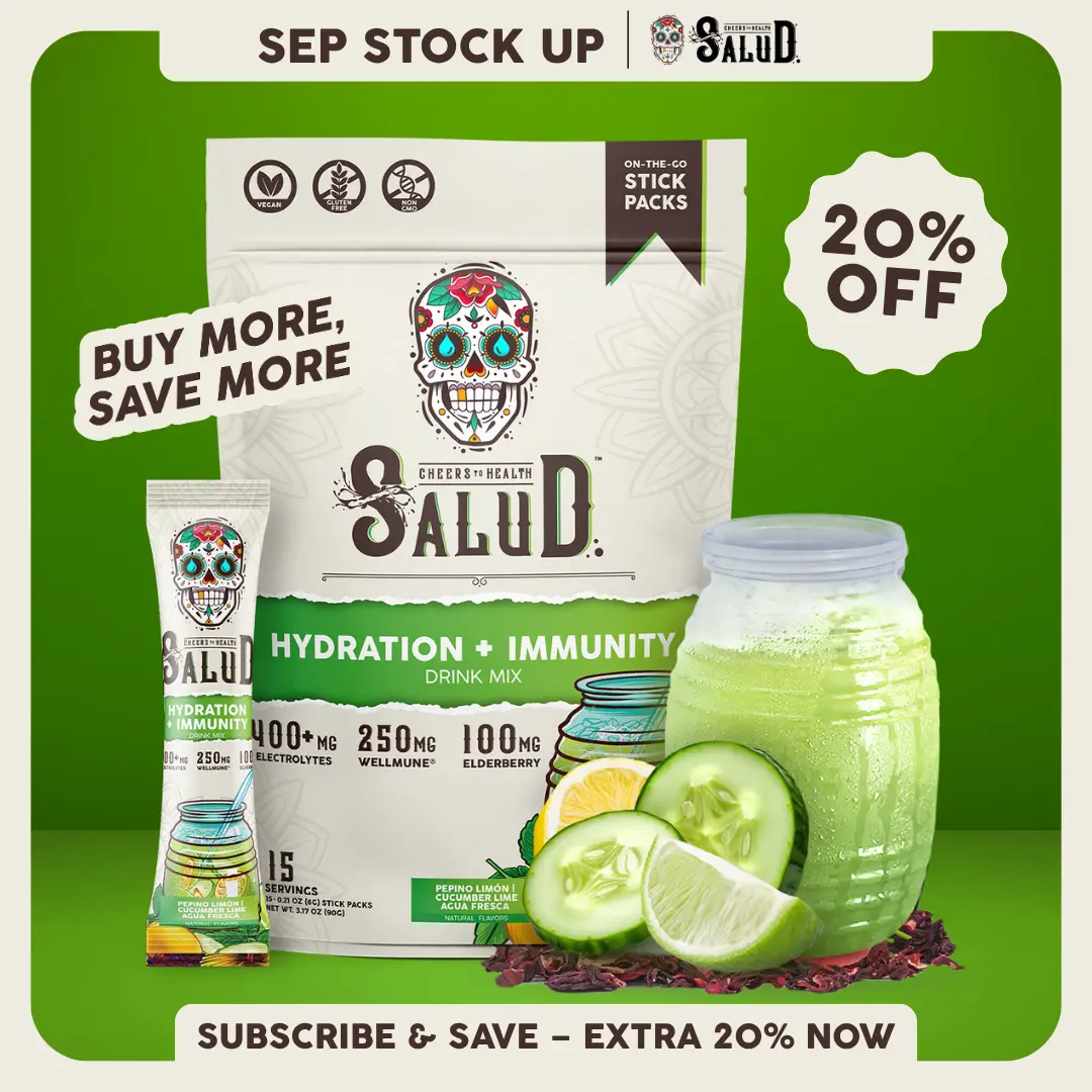 Salud 2-in-1 [Hydration + Immunity - Cucumber Lime] Electrolytes Powder, Agua Fresca Drink Mix, Elderberry, Dairy & Soy Free, Non-GMO, Gluten Free, Vegan, Low Calorie, 1g Sugar (15 Servings)