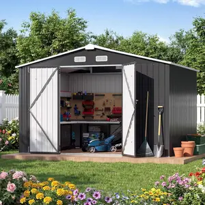 Aoxun Outdoor Storage Shed, Utility Steel Tool Shed with Lockable Door and Air Vents, Galvanized Metal Shed for Garden Backyard Patio Lawn