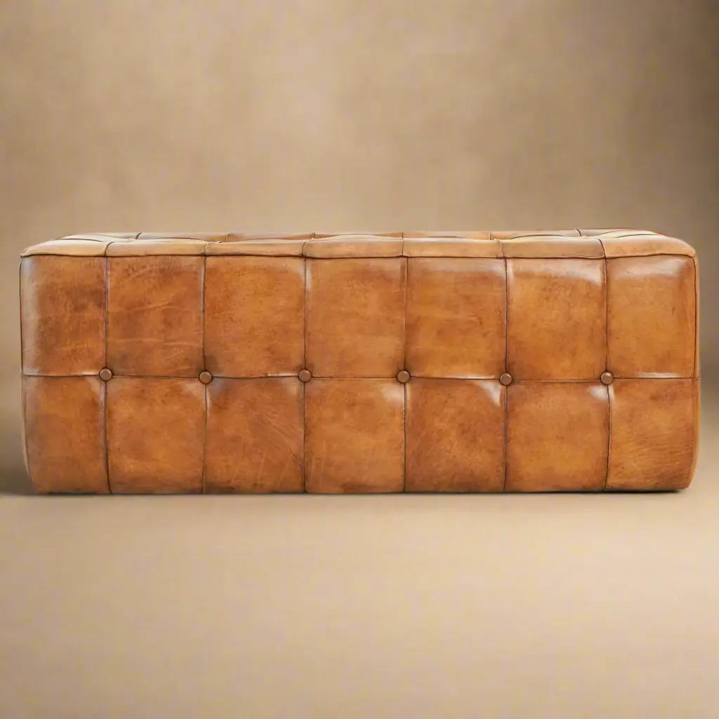 Genuine Leather Bench – Tan Brown with Solid Wood Frame