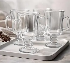 Aesthetic Footed Glass Coffee Mugs  – Elegant, Classic, Stylish, Drinkware Latte Cups Set Clear Glass