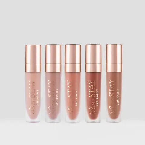 Beauty Creations Velvet Stay Lip Paint 2-Set Lip Products - Longlasting Matte Lipstain, Matte Lipsticks, All About the Nudes Shades, Comfortable Wear, Titanium Dioxide (CI77891) for Daily Use (5-Piece Collections Inclusive)