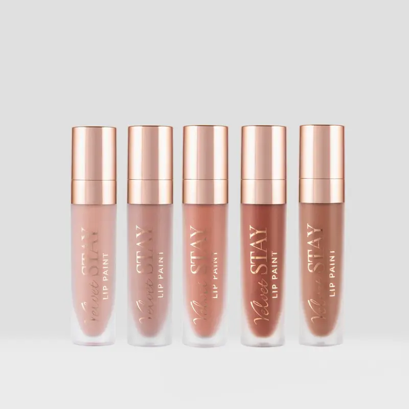 Beauty Creations Velvet Stay Lip Paint 2-Set Lip Products - Longlasting Matte Lipstain, Matte Lipsticks, All About the Nudes Shades, Comfortable Wear, Titanium Dioxide (CI77891) for Daily Use (5-Piece Collections Inclusive)