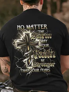Plus-size Men'S T-shirt - Y2K Street Style| Son of God, Cross Print, Suitable for Church, Casual Wear and Christian Gifts - Machine Washable Crew Neck Short Sleeve Top, Faith Based Fashion, Perfect Holiday Gift, Plus Size