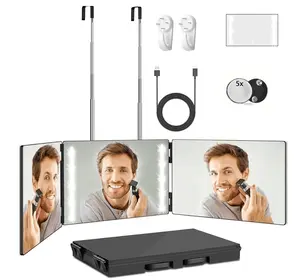 3 Way Mirror for Self Hair Cutting,360 Haircuts Mirror Men for Barber Use Tools,to See Back of Head,Tri Fold with Portable Height Adjustable Telescoping Hooks