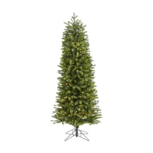 Nearly Natural 6.5' Slim Christmas Tree w/Remote Control