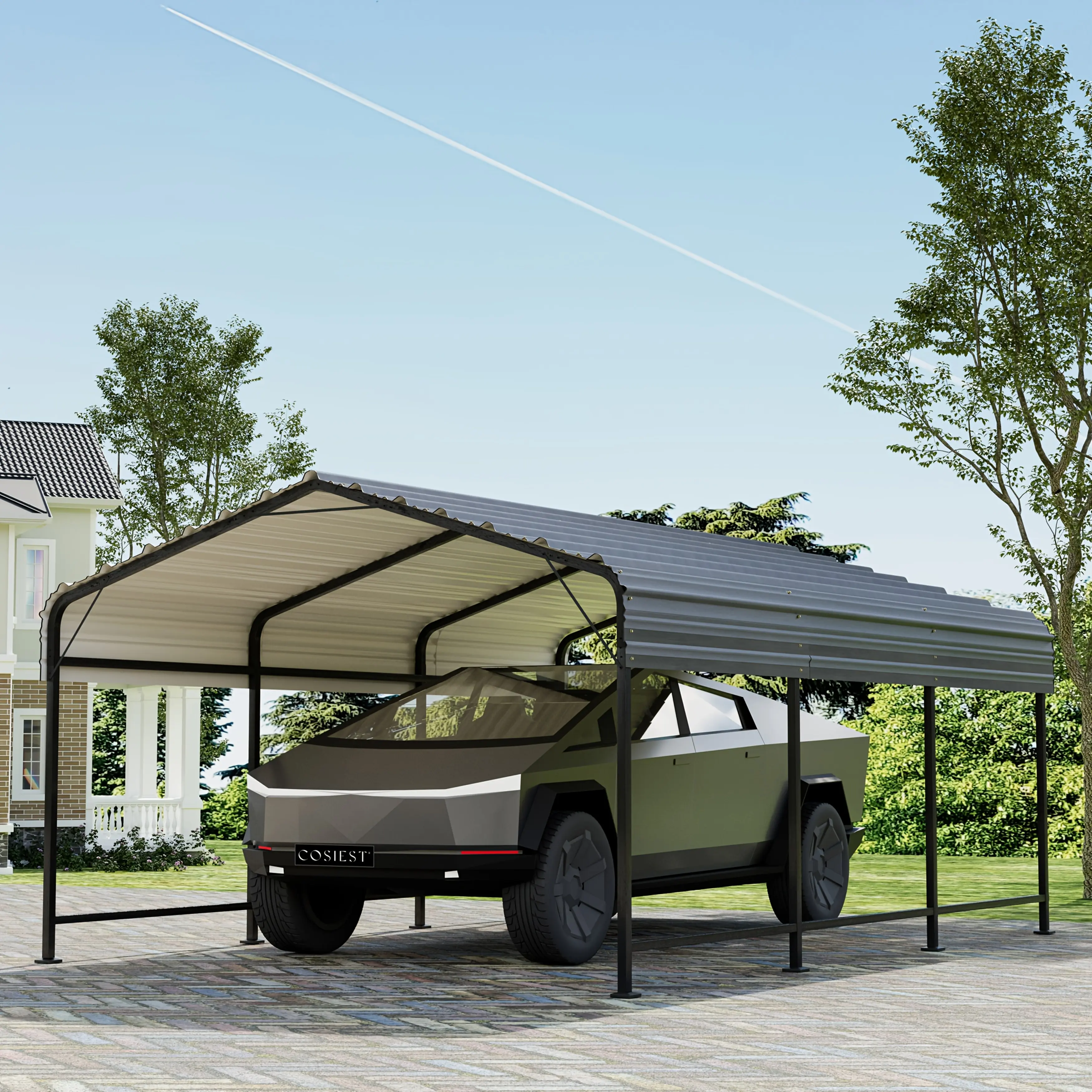 12X20 FT Metal Carport Garage, Galvanized Steel Roof Car Port Canopy, Heavy Duty Outdoor Car Shelter, Waterproof Garden Storage Shed for SUV, Truck & Boat, Gray