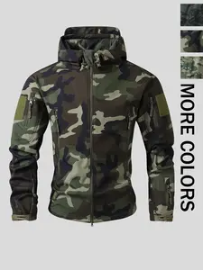 Tactical Outdoor Function Camouflage Fitted Jacket Long Sleeve Durable Scratch-Resistant Military Style Multi-Pocket Workwear Coat, Army Windbreaker