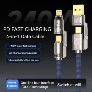 DMOOSTER 4-in-1 Universal USB Charging Cable 240W Super Fast Charge USB-C/USB-A to USB-C/Lightning Adapter for Laptops iPhone Samsung Huawei ray  con  charger type data sync cable