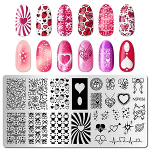 Romantic Valentine's Day Nail Art Stamping Plate, Nail Art Accessories, Cute Heart Bow Design, Perfect for Manicure DIY, 1 Piece, Non-Flammable Liquid