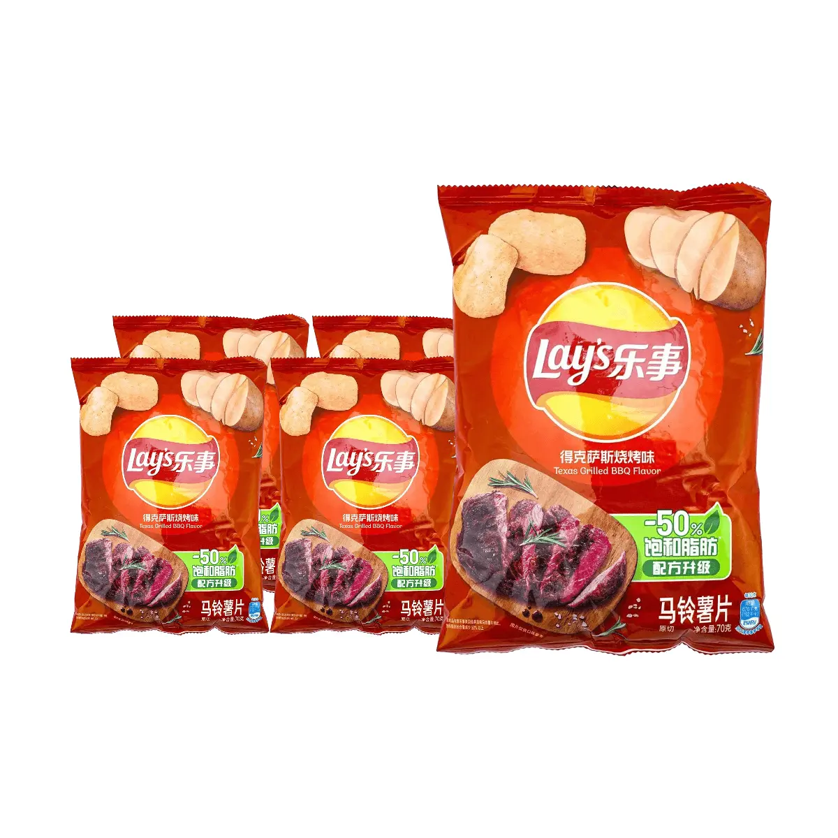 Lay's Texas BBQ Potato Chips, 70g Bags (5 Pack) - Authentic Chinese Flavor, Crispy & Savory Snack