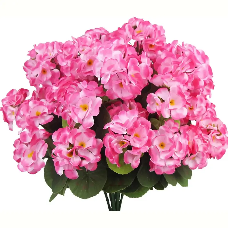 8 Pcs Artificial Geraniums Flowers Pink Silk Geraniums for Outdoors UV Resistant Artificial Geranium Bush Faux Flowers Plant for Planter Garden Home Decor Indoor Patio Vase Table Centerpiece Artificial Flower Decoration Decorative Faux Flowers