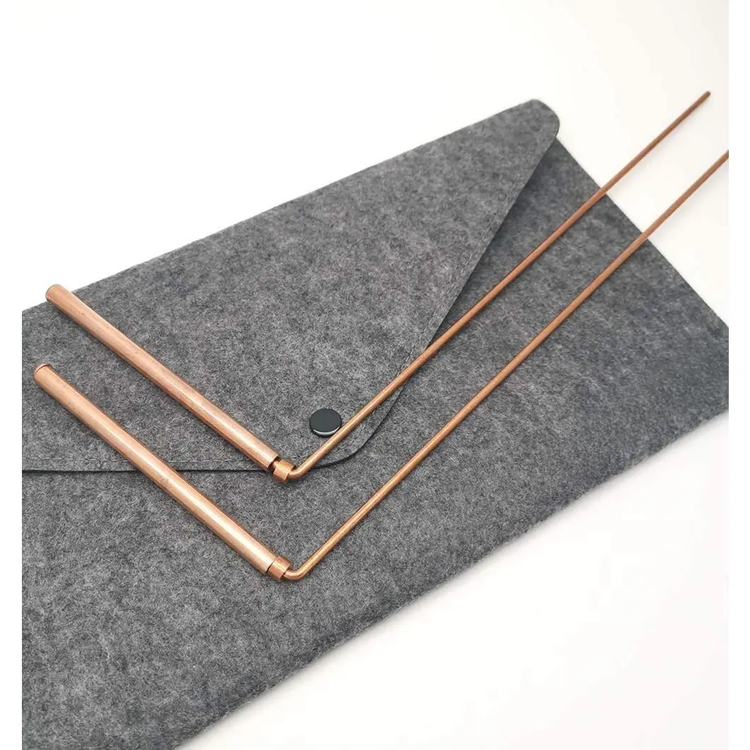 2pcs 99.9% Copper Dowsing Rods with 1pc Gift Bag (Rods+Bag Set), 4.92in Handle - for Gold Detection, Water Locating, Paranormal Investigation