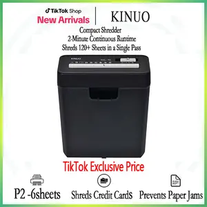 Father's Day Gift 【KINUO】 6-Sheet Paper Shredder, P2 Security Strip-Cut Shredder with Anti-Jam System, Portable Office Home Shredder