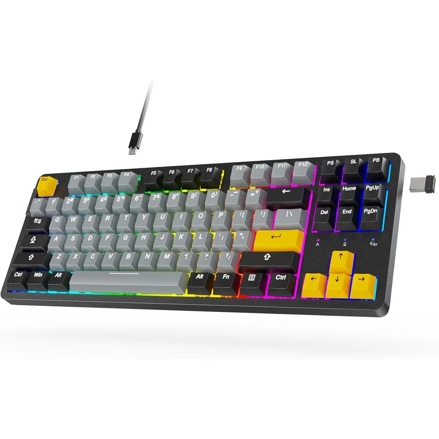 ARZOPA Wireless Mechanical Gaming Keyboard, 87 Keys RGB Backlit Gasket Mount PC Gaming Keyboard, Compact Hot-Swappable Mechanical Keyboard, Sound Absorbing Pads, Custom Switch-K87
