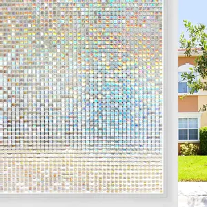 Window Privacy Film Stained Glass, Mosaic Rainbow Decorative Cling, Removable Static Tint, UV Blocking, Non-Adhesive for Home