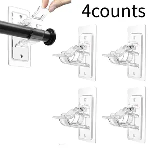 Self-adhesive Window Curtain Rod Holder, 4 Counts No Drill Durable Non-slip Window Curtain Rod Holder, Window Curtain Rod Bracket for Home Office, Self Adhesive Curtain Rod Holders