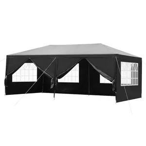 Outdoor Party Tent Canopy 10'x20' Commercial Backyard Events Weddings Markets Waterproof PE Roof 6 Removable Sidewalls Heavy-Duty Frame w/Stakes Ropes