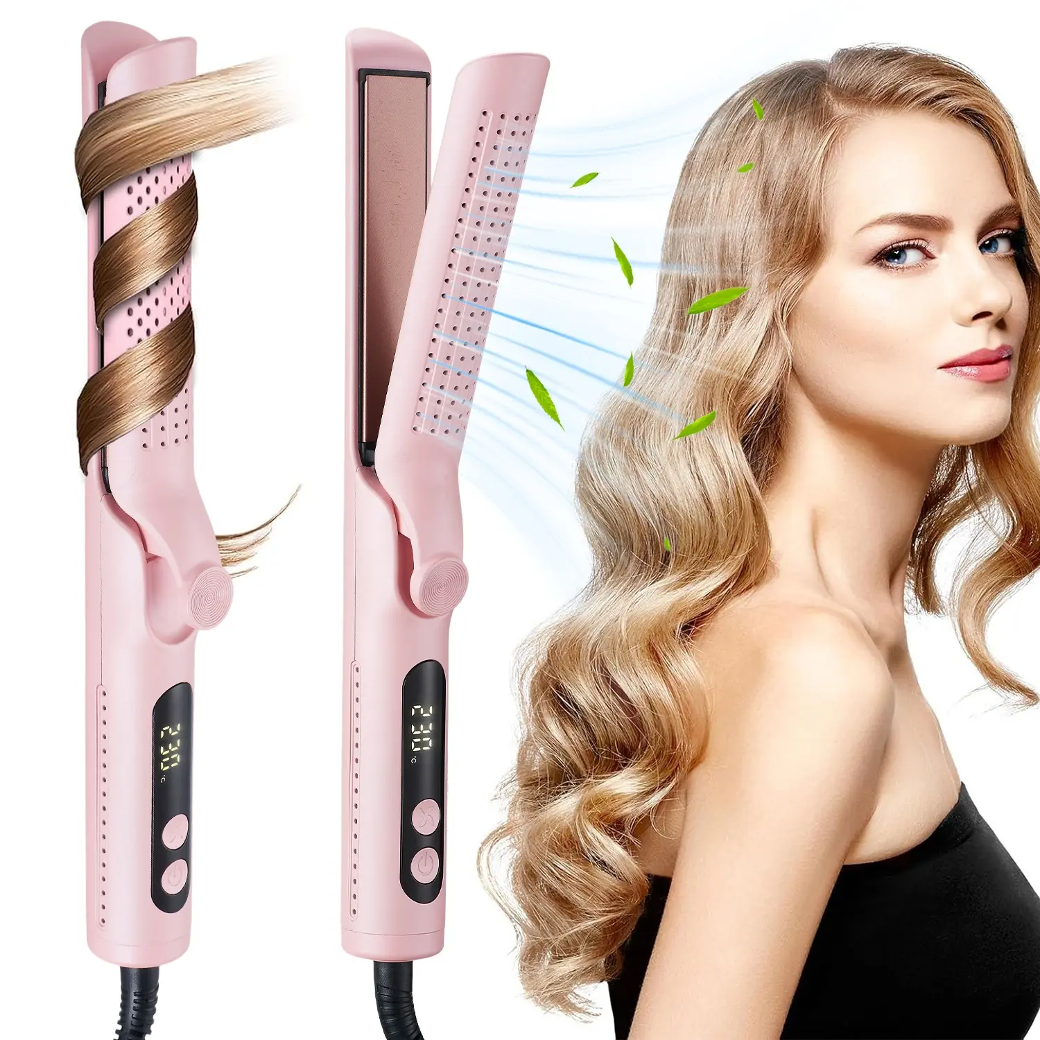 360° Airflow Hair Curler, Straightener and Curler Combo, 14 Adjustable Temperature Settings, Long-Lasting Hold, Dual Voltage, Professional Styling Tool, Curling Straightening Tool, Hot Air Curling, Hot Air Styler