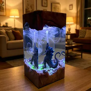GodziIIa Resin Lamp Monsters King Resin Night Light with USB Port, Handmade Desk Decor Multi-Color LED Light Movie-Inspired Creativity Lamp Ideal Bedroom Home Decoration, Exquisite Birthday Holiday Gifts for Sci-Fi Fans and Collectors